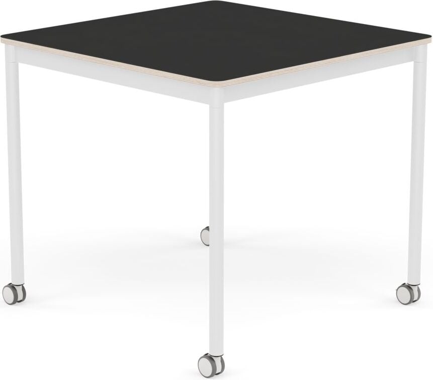 Stół na kółkach Base kwadratowy 80 cm czarny nanolaminat nogi białe