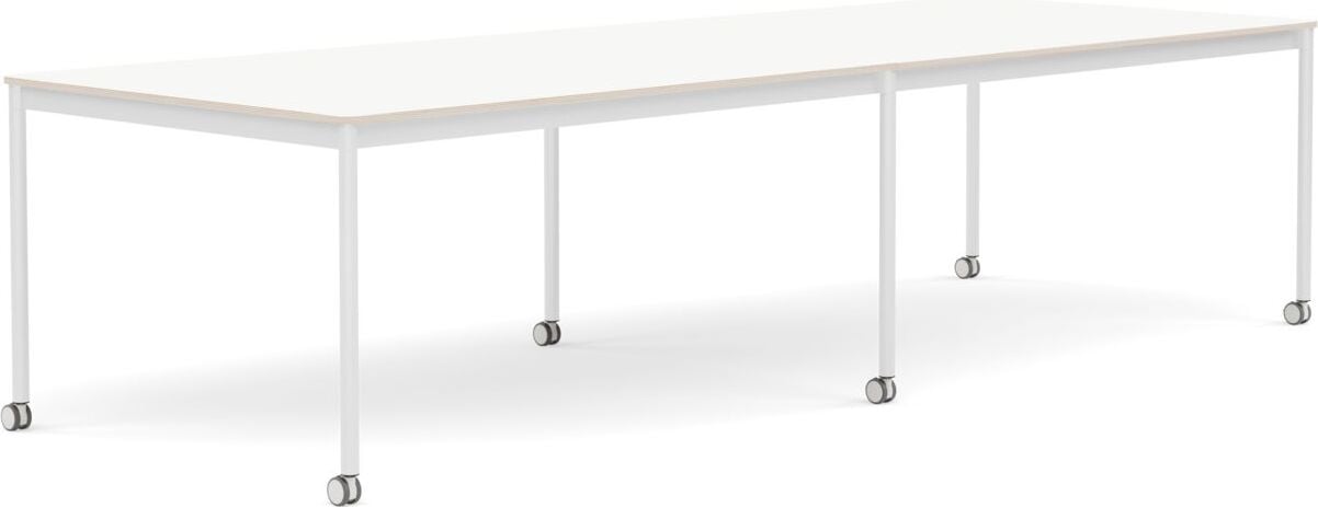 Stół na kółkach Base 110 x 300 cm biały laminowany nogi białe
