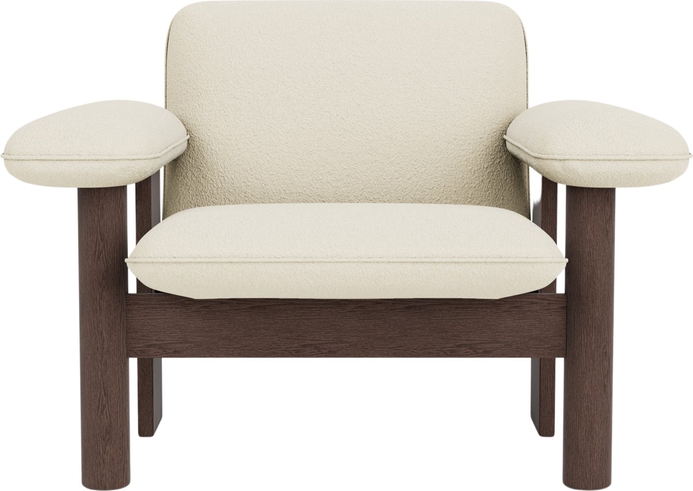 Fotel Brasilia niski biały na ciemnych dębowych nogach