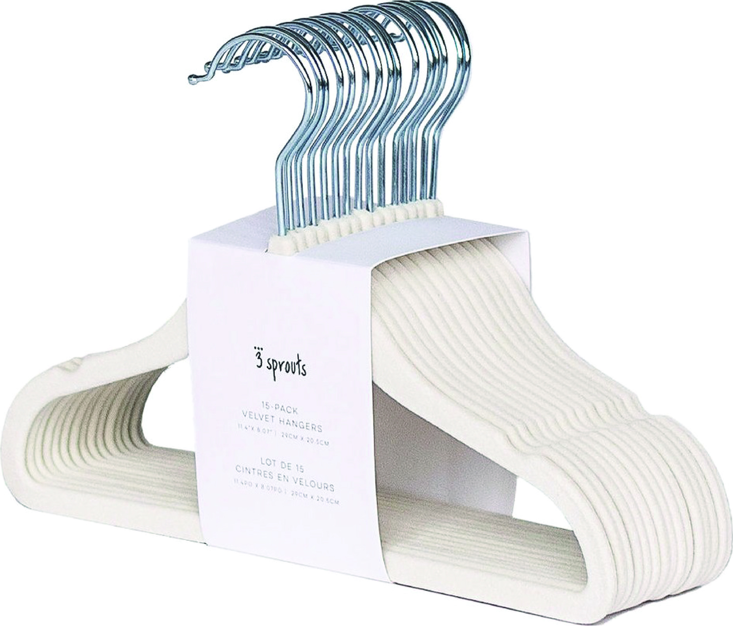 Wieszaki na ubrania dziecięce 3 Sprouts kremowe welurowe 15 szt.
