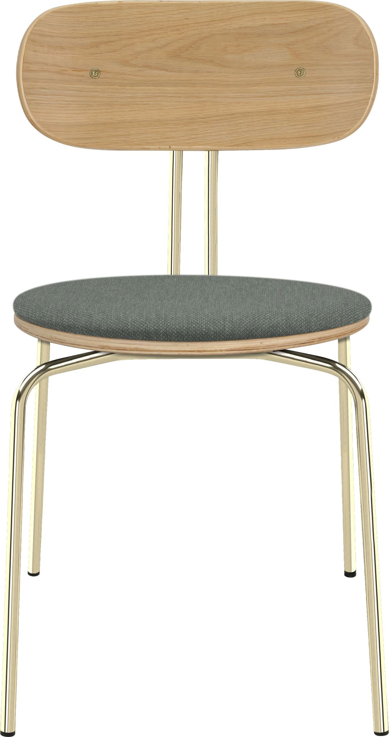 Krzesło Curious jasnozielone z tapicerowanym siedziskiem na mosiężnych nogach