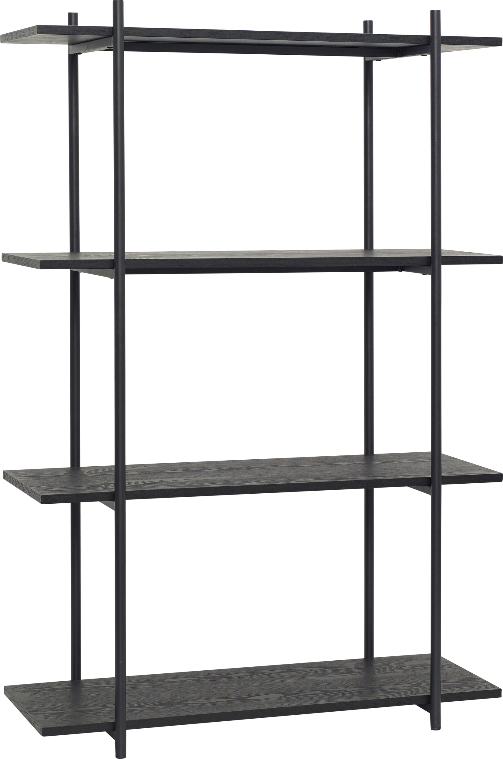 Regał Norm czarny metalowo-drewniany z 4 półkami