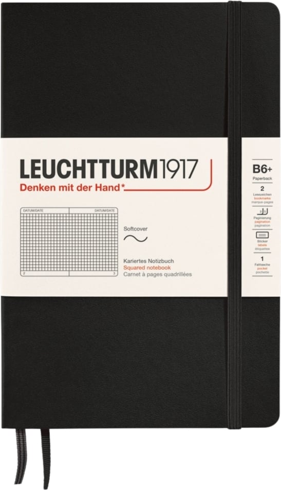 Notes w kratkę w miękkiej oprawie Leuchtturm 1917 B6+ 123 strony czarny 80 g/m²