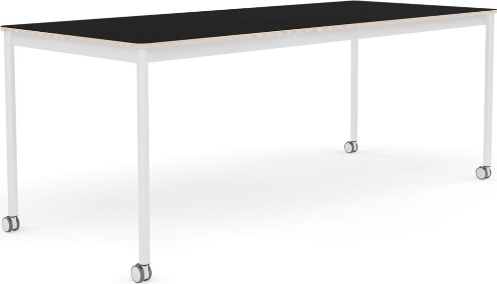 Stół na kółkach Base 80 x 190 cm czarny laminowany nogi białe