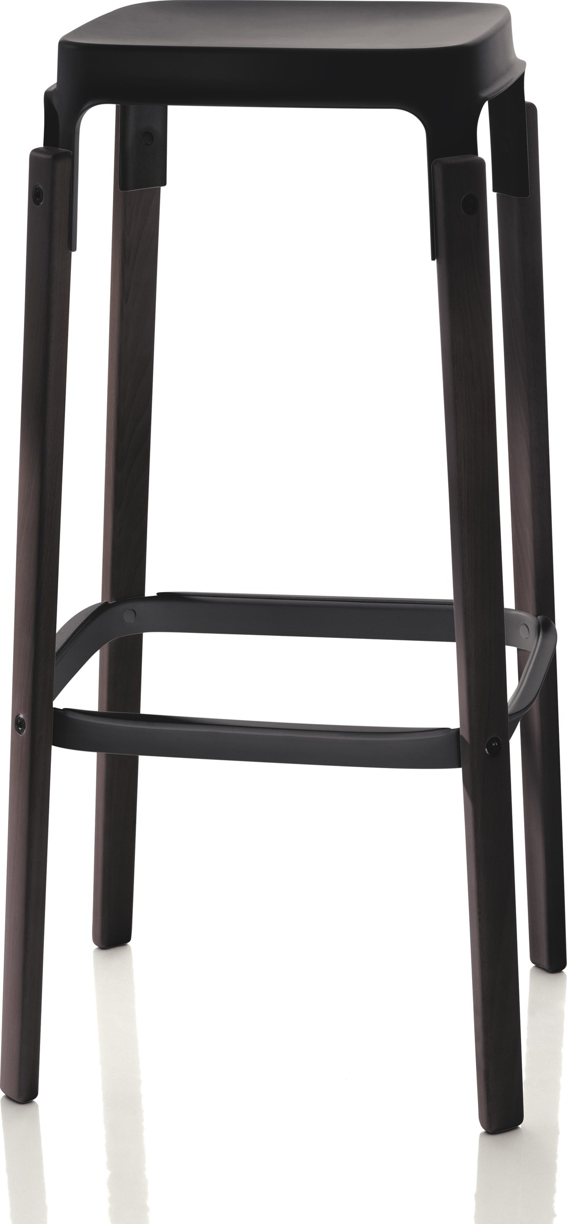 Stołek barowy Steelwood 68 cm buk ciemny siedzisko czarne