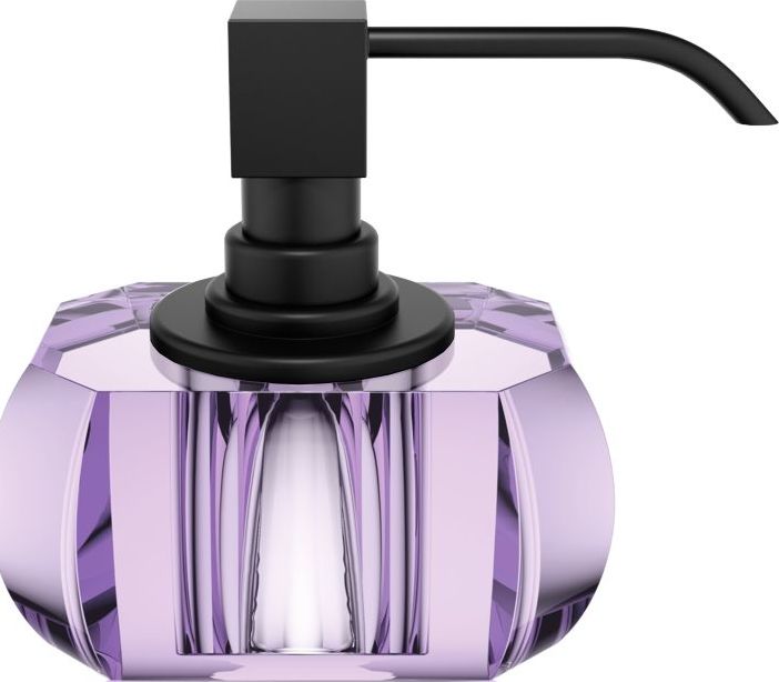 Dozownik do mydła Kristall fioletowy z pompką czarny mat