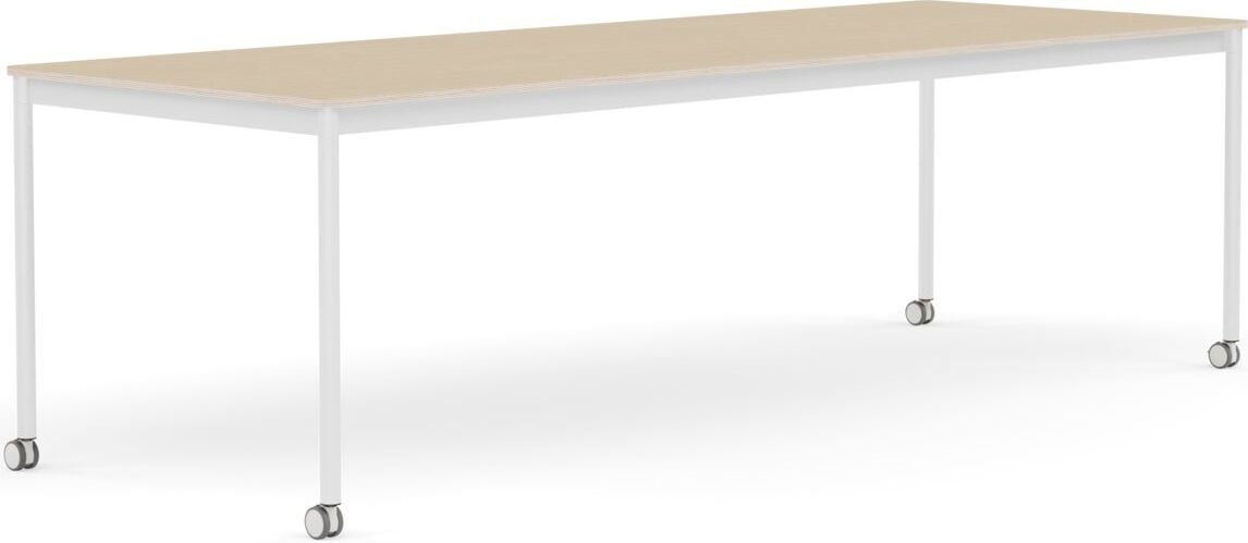 Stół na kółkach Base 90 x 250 cm okleina dąb lakierowany nogi białe