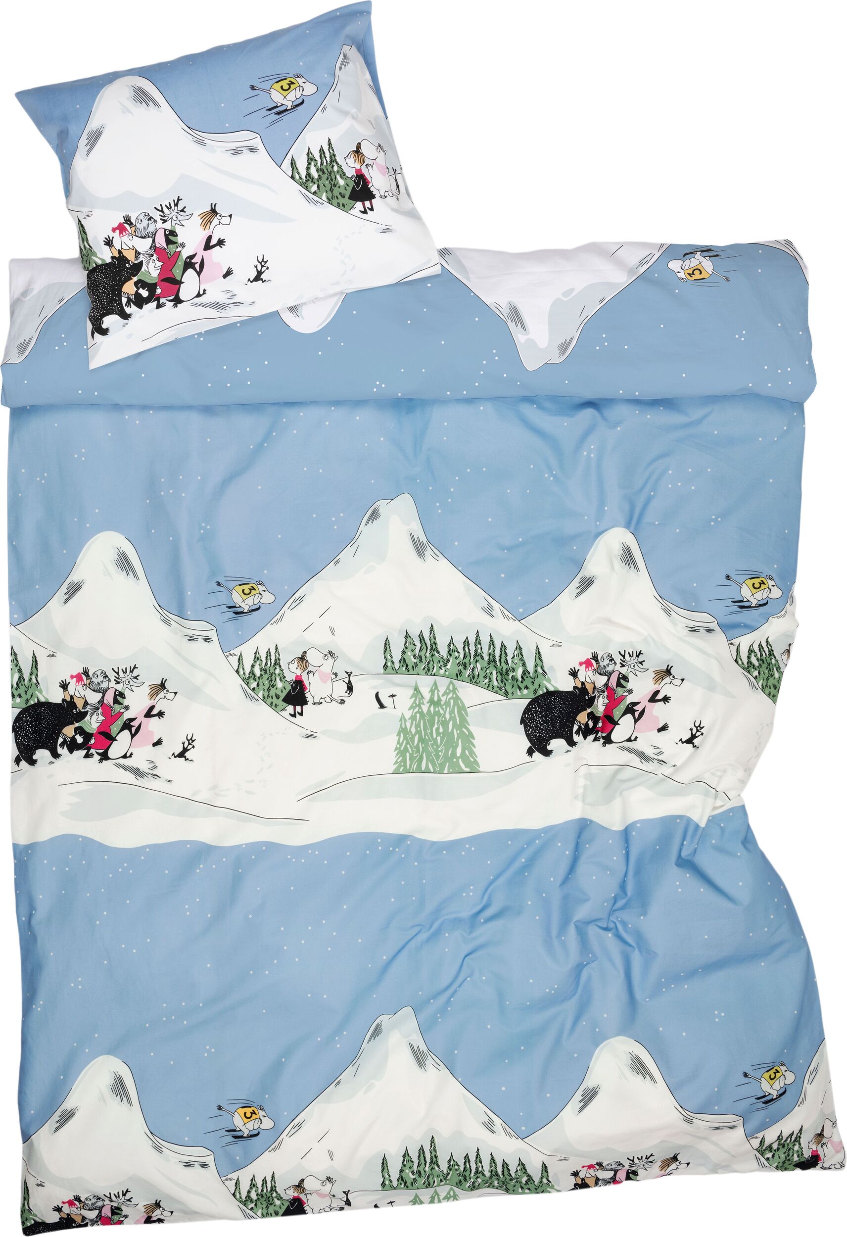 Pościel Arabia Finland Muminki Ski Jumping 140 x 200 cm z poszewką na poduszkę 50 x 60 cm