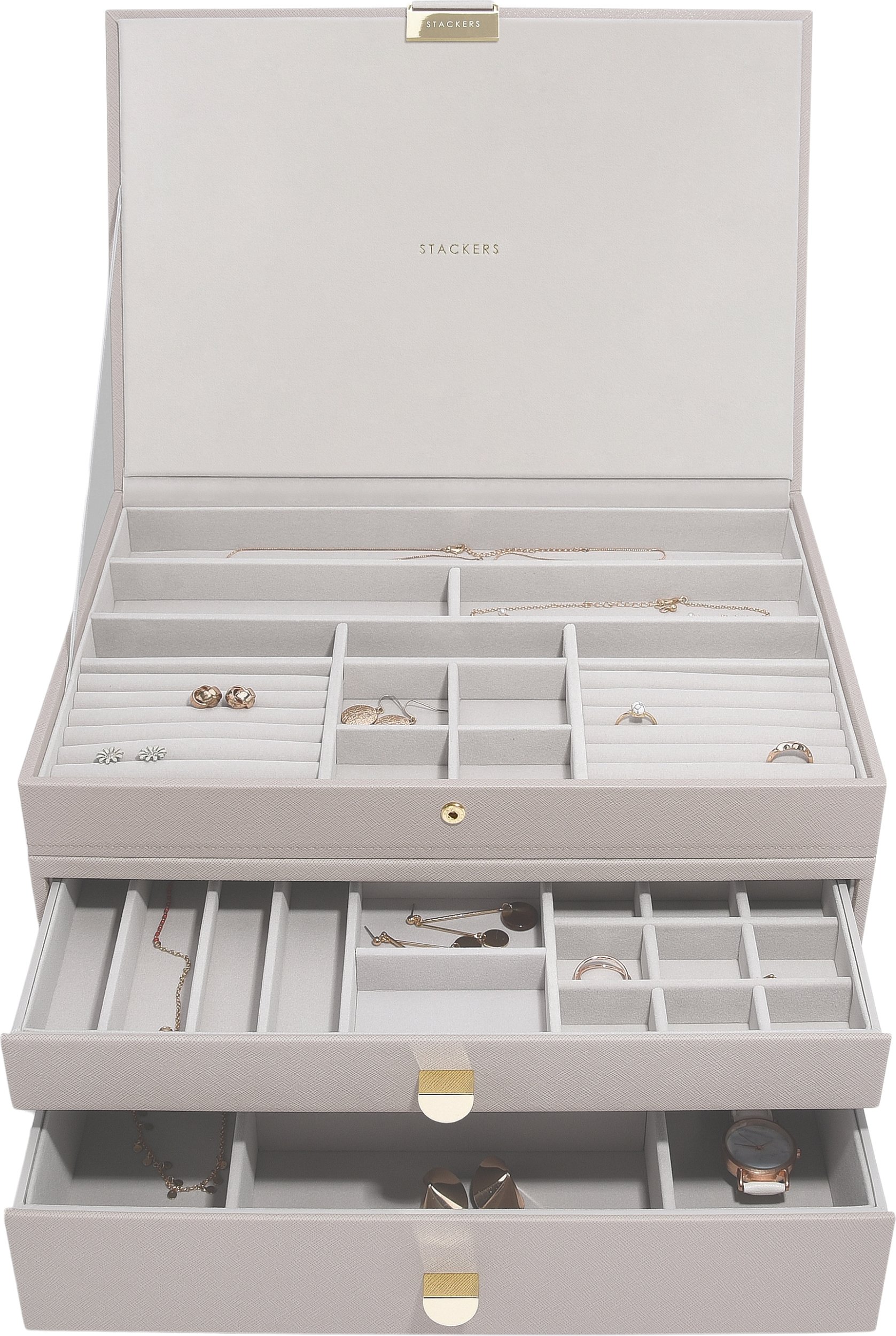 Szkatułka na biżuterię Stackers potrójna supersize taupe z 2 szufladami