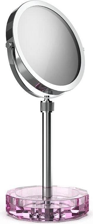 Lusterko kosmetyczne Kristall chrom z różową podstawką