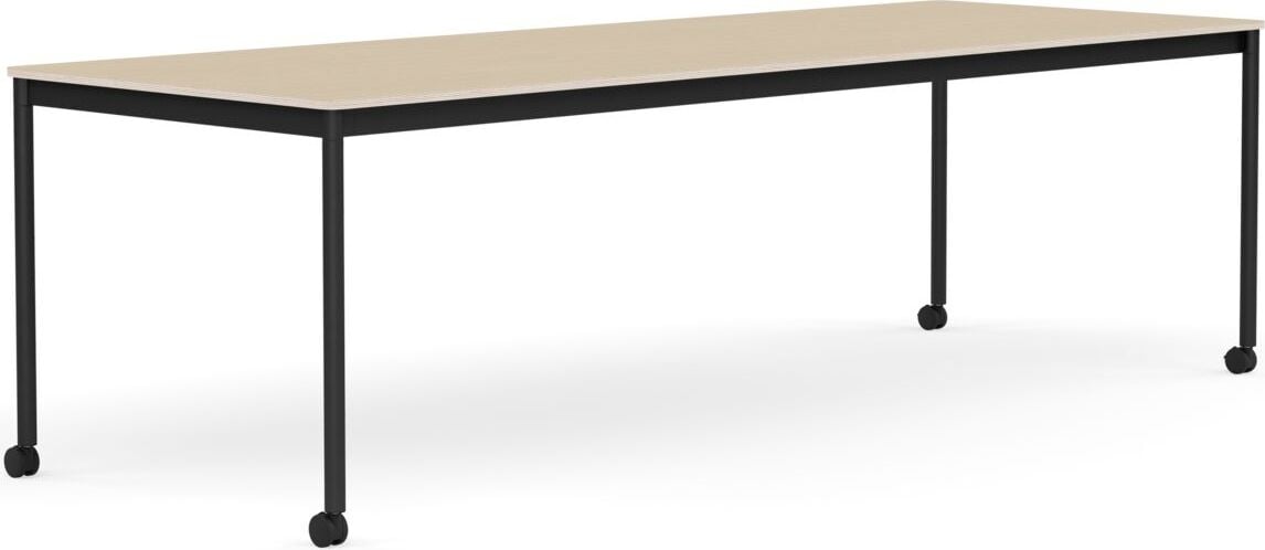 Stół na kółkach Base 90 x 250 cm okleina dąb lakierowany nogi czarne