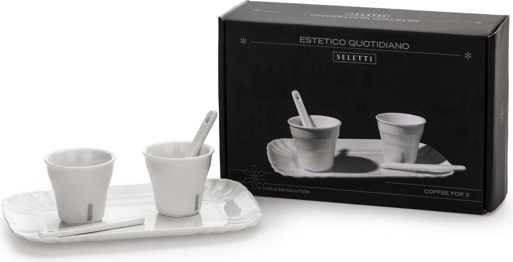 2 filiżanki do espresso z łyżeczkami i tacą Estetico Quotidiano