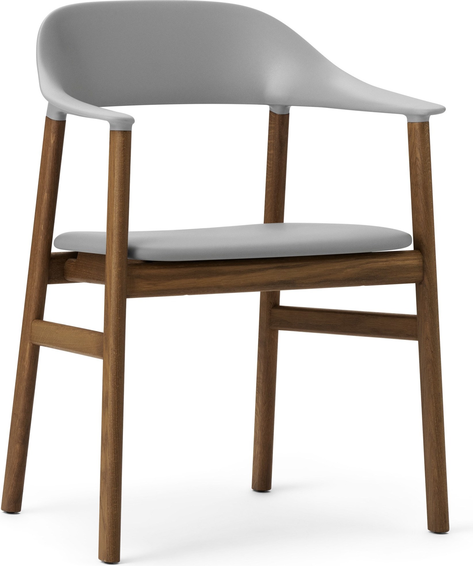 Krzesło z podłokietnikami Herit ciemny dąb siedzisko skórzane szare