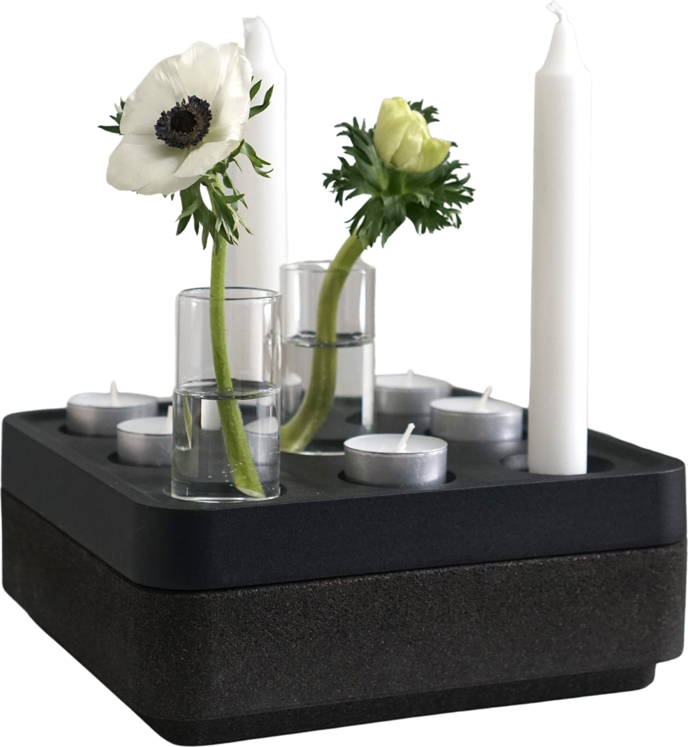 Świecznik Stumpastaken S czarne aluminium z 4 wazonami i podstawką 6 el.