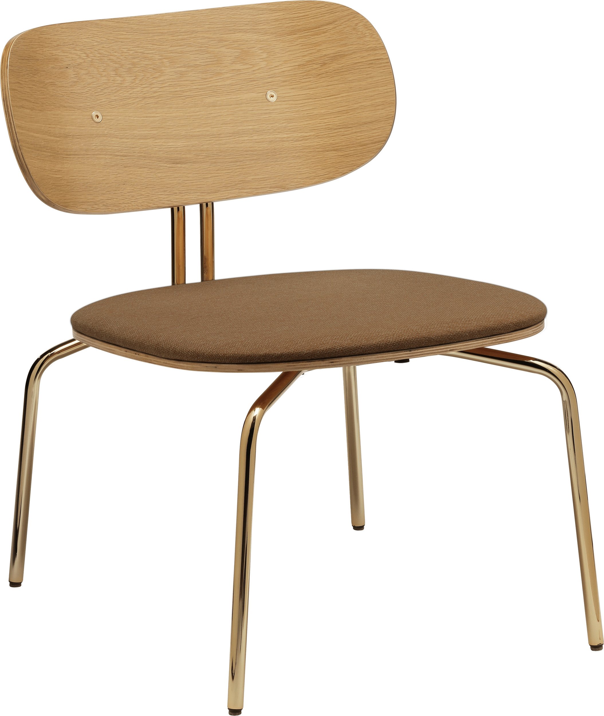 Krzesło Curious Lounge brązowe z tapicerowanym siedziskiem na mosiężnych nogach