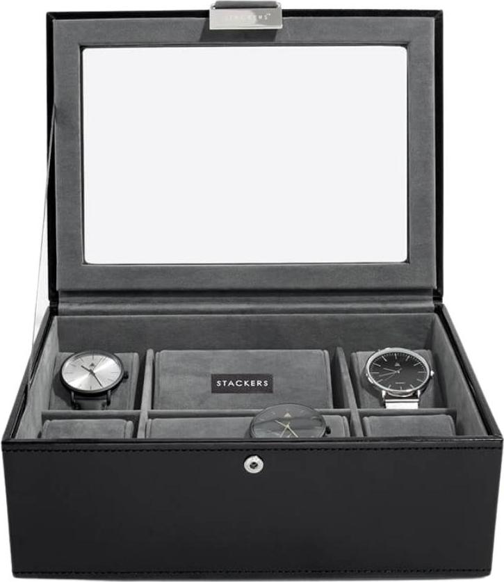 Pudełko na zegarki Stackers czarne ze szklaną pokrywką