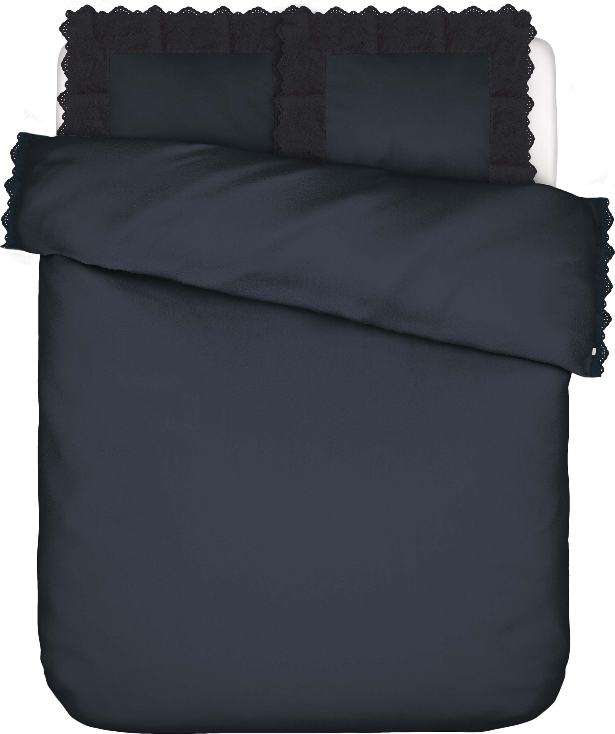 Pościel Maen 260 x 220 cm ciemnogranatowa z 2 poszewkami na poduszki 60 x 70 cm zapięcie flap