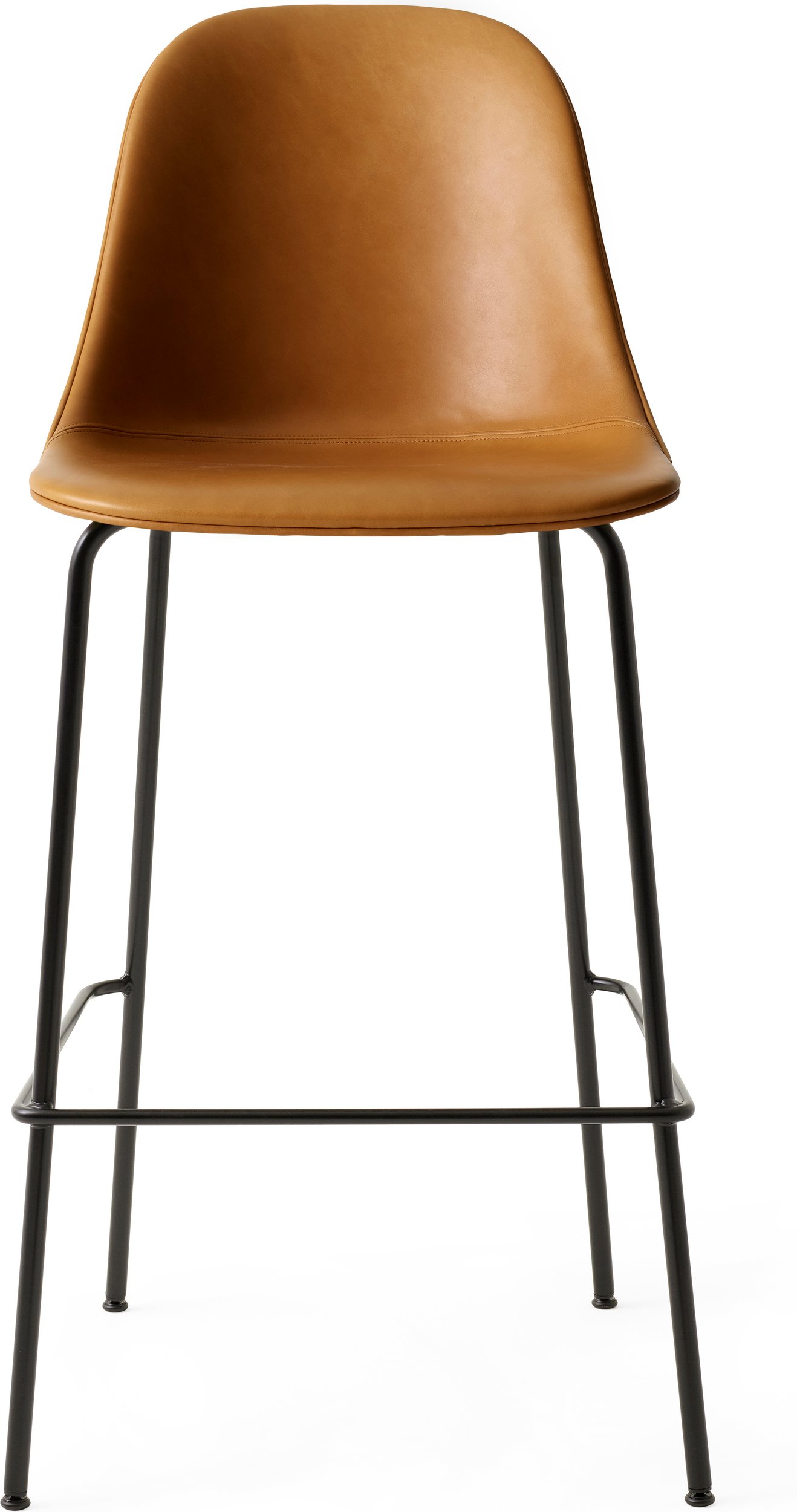 Krzesło barowe Harbour 75 cm koniakowy brąz skórzane na czarnych nogach