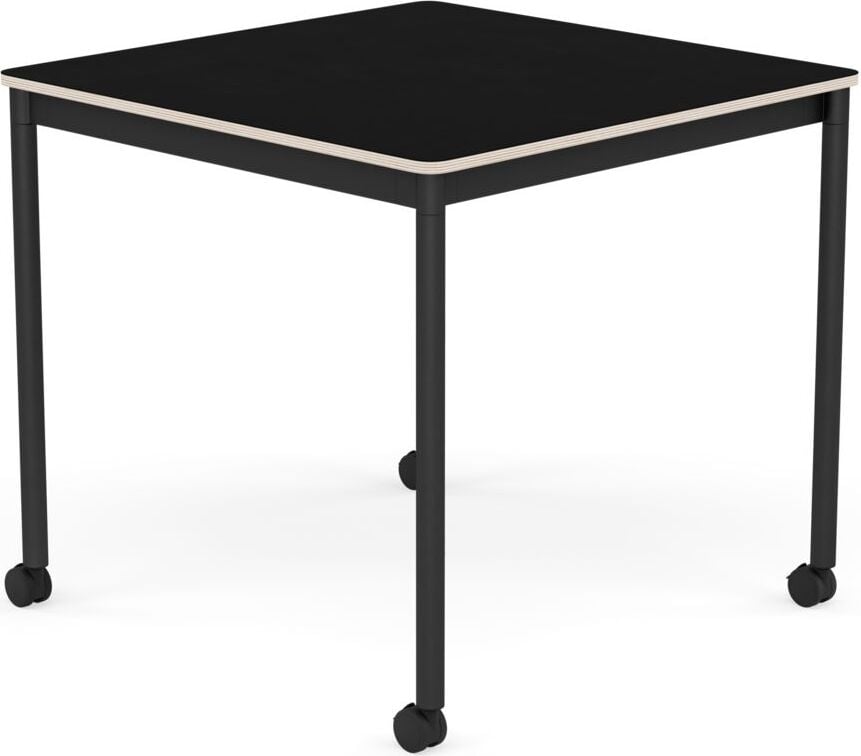 Stół na kółkach Base kwadratowy 80 cm czarny laminowany nogi czarne