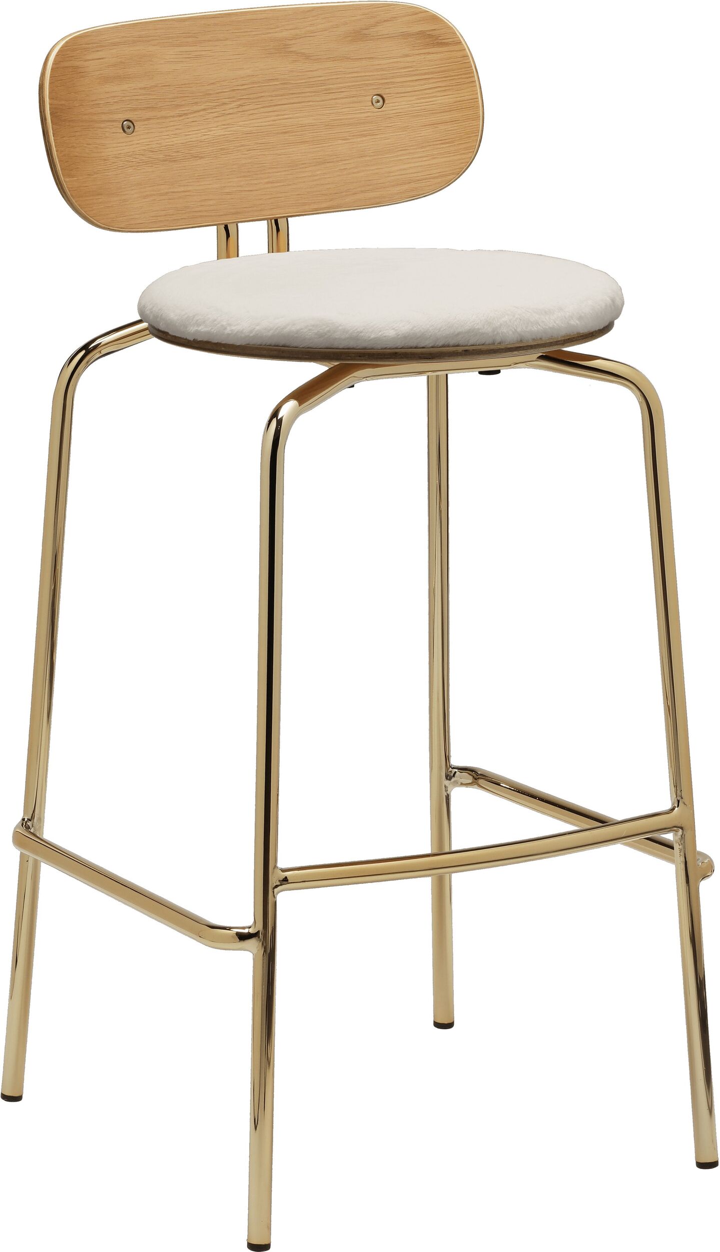 Krzesło barowe Curious Teddy białe z tapicerowanym siedziskiem na mosiężnych nogach