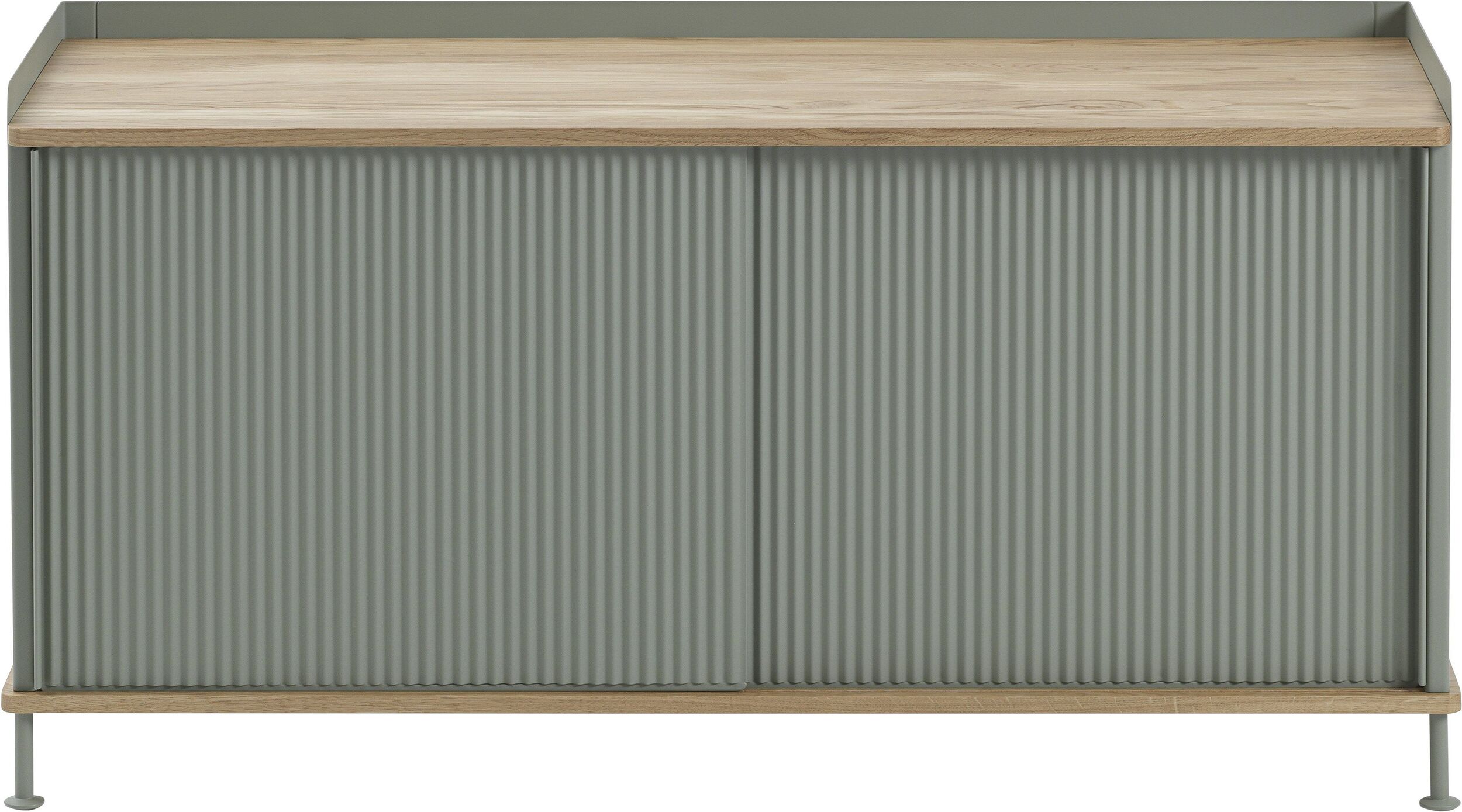 Szafka Enfold 124 cm zgaszona zieleń z dębowym blatem