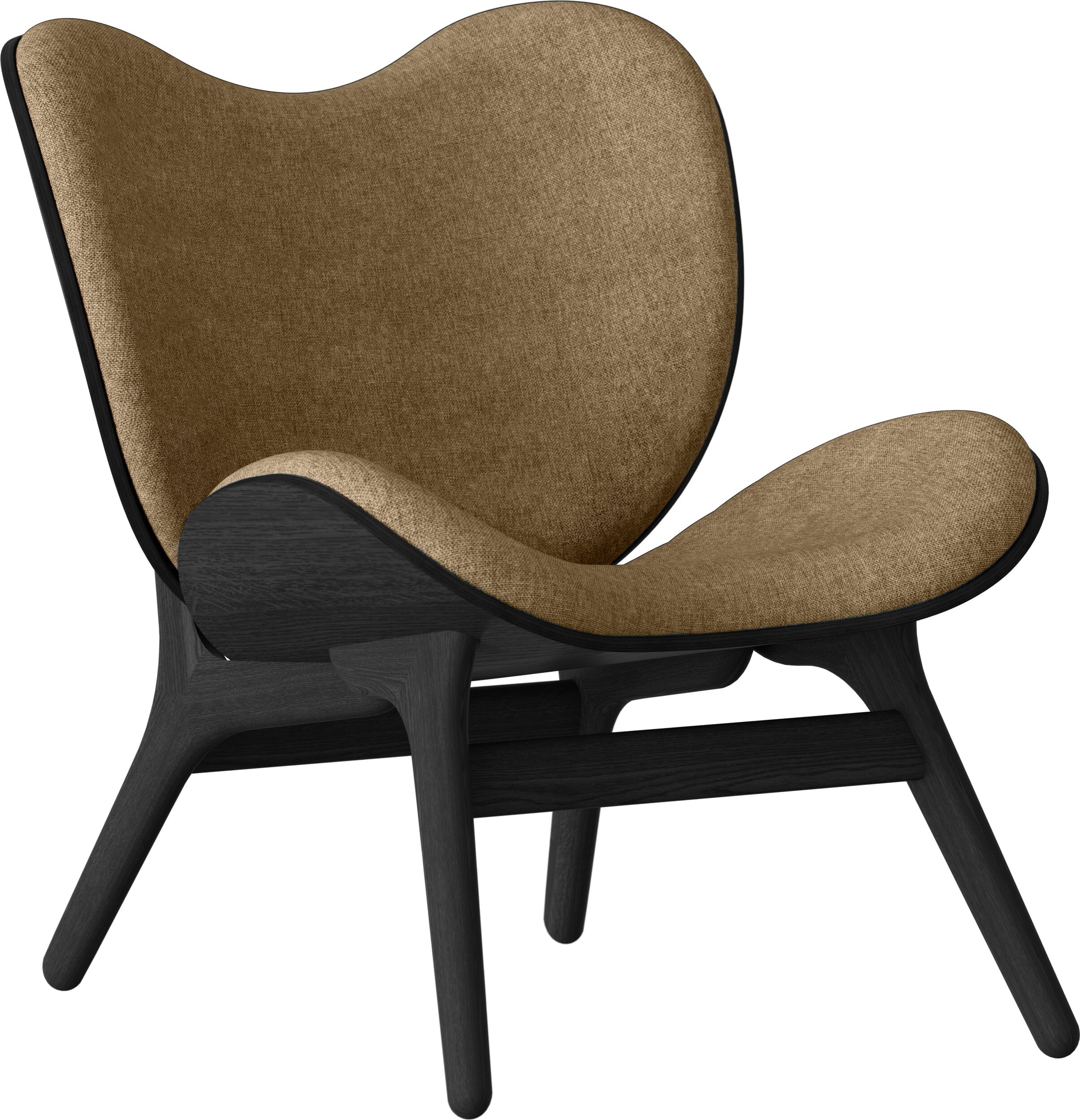 Fotel Conversation Piece brązowy na czarnych dębowych nogach