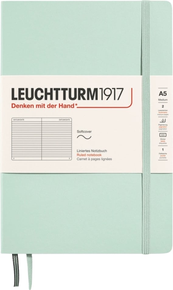 Notes w linię w miękkiej oprawie Leuchtturm 1917 A5 123 strony miętowy 80 g/m²