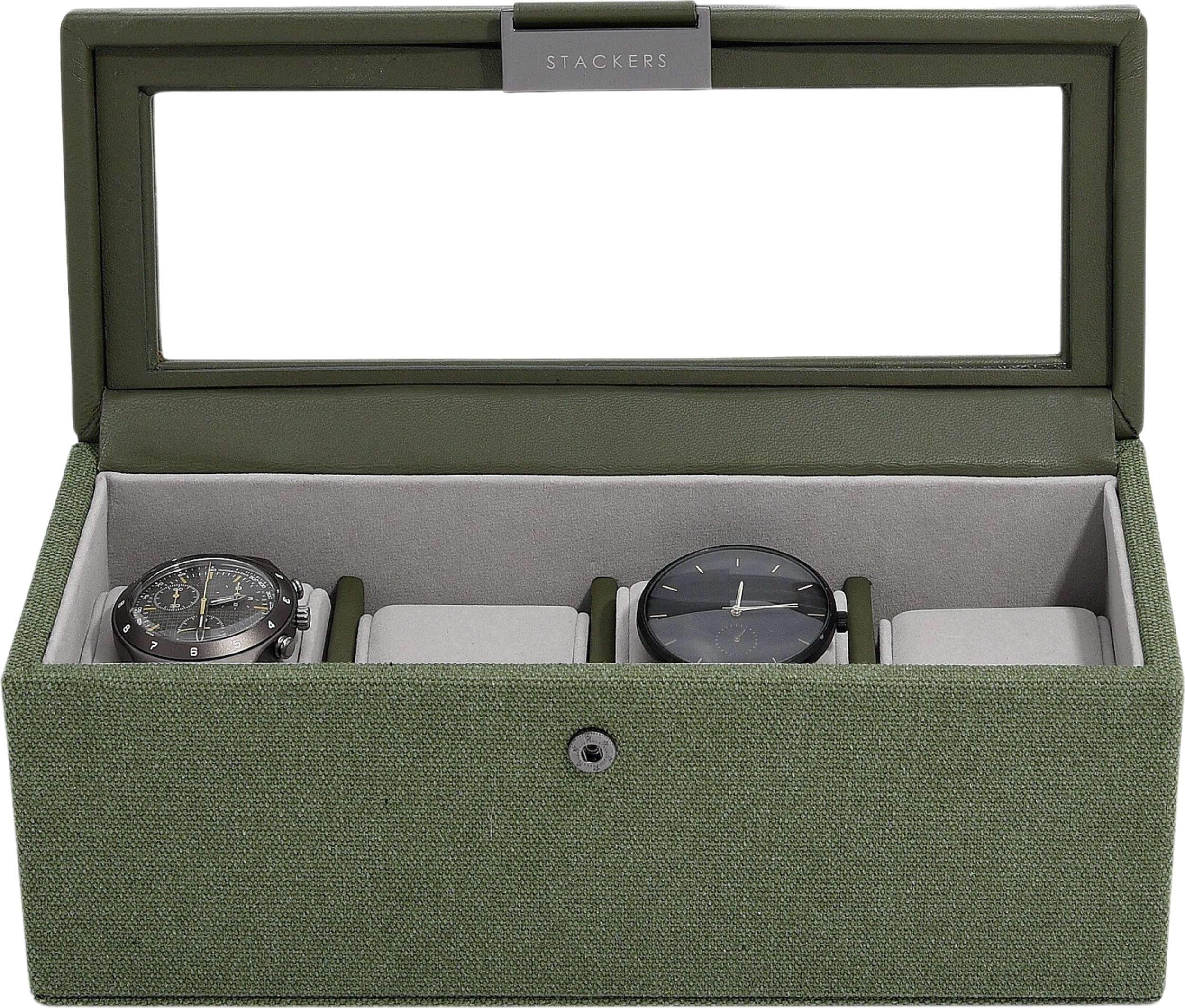 Pudełko na zegarki Stackers Canvas czterokomorowe zielone
