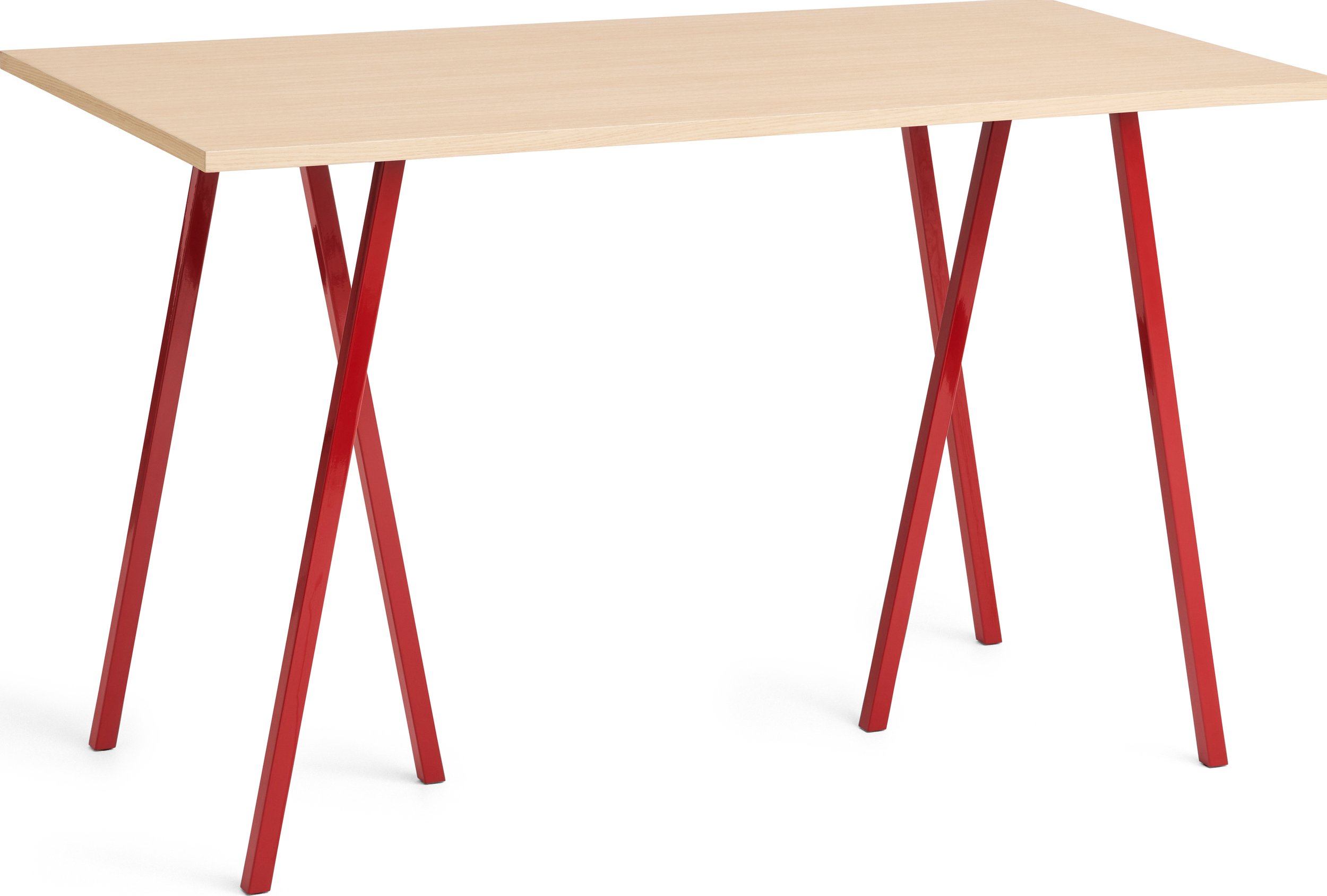 Stół Loop Stand wysoki 160 cm wzmocniony blat dąb lakierowany nogi czerwone