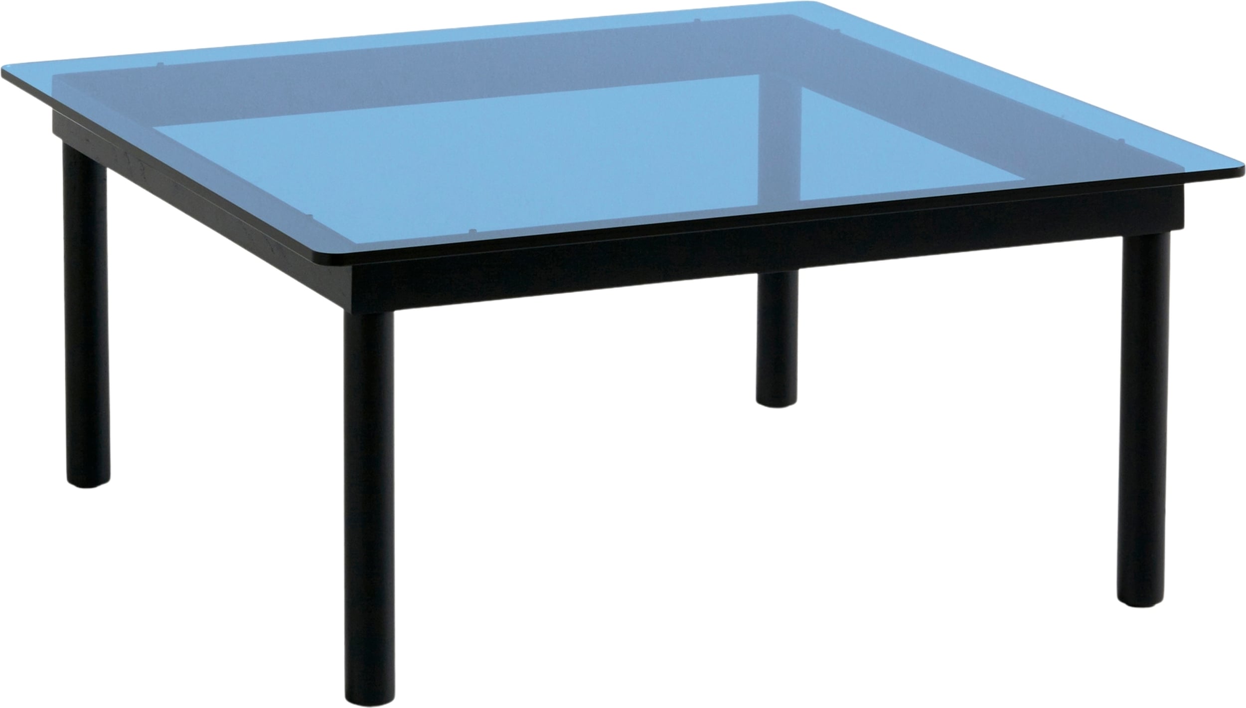 Stolik kawowy Kofi 80 x 80 cm blat szkło gładkie niebieskie z nogami czarny dąb