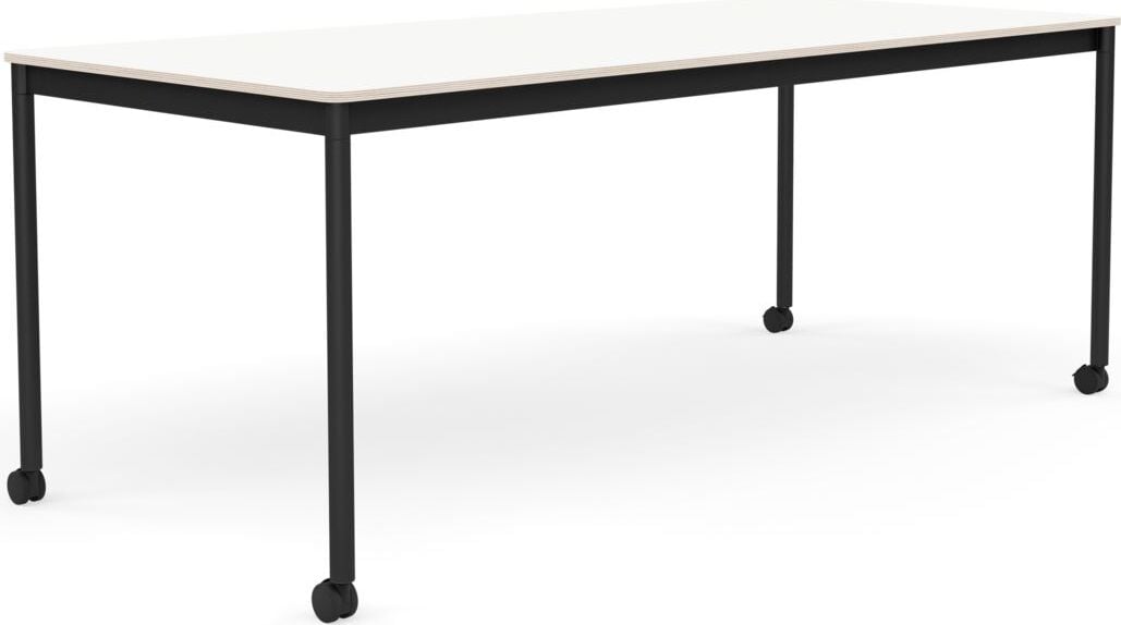 Stół na kółkach Base 85 x 190 cm biały laminowany nogi czarne