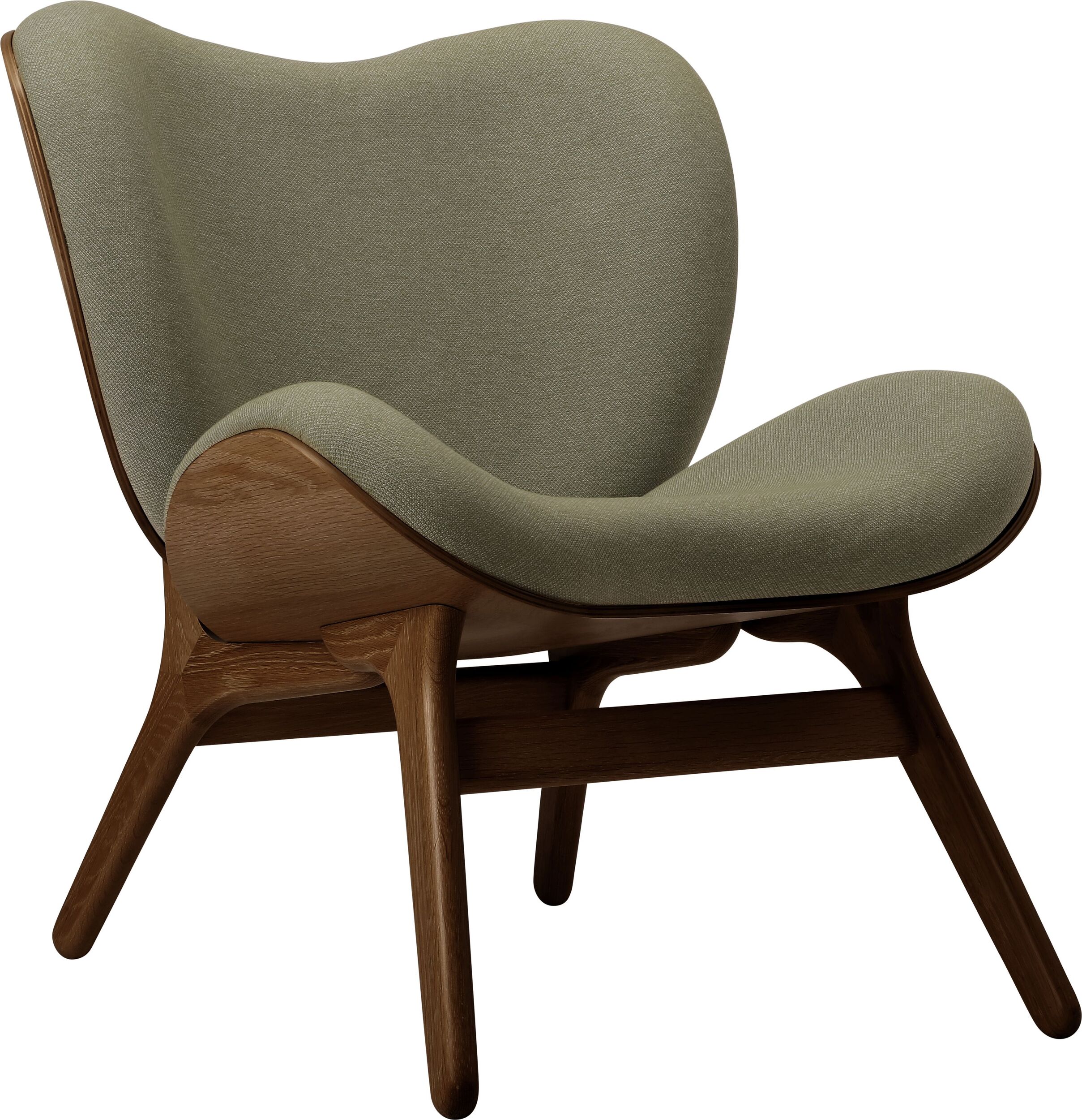 Fotel Conversation Piece jasnozielony na ciemnych dębowych nogach