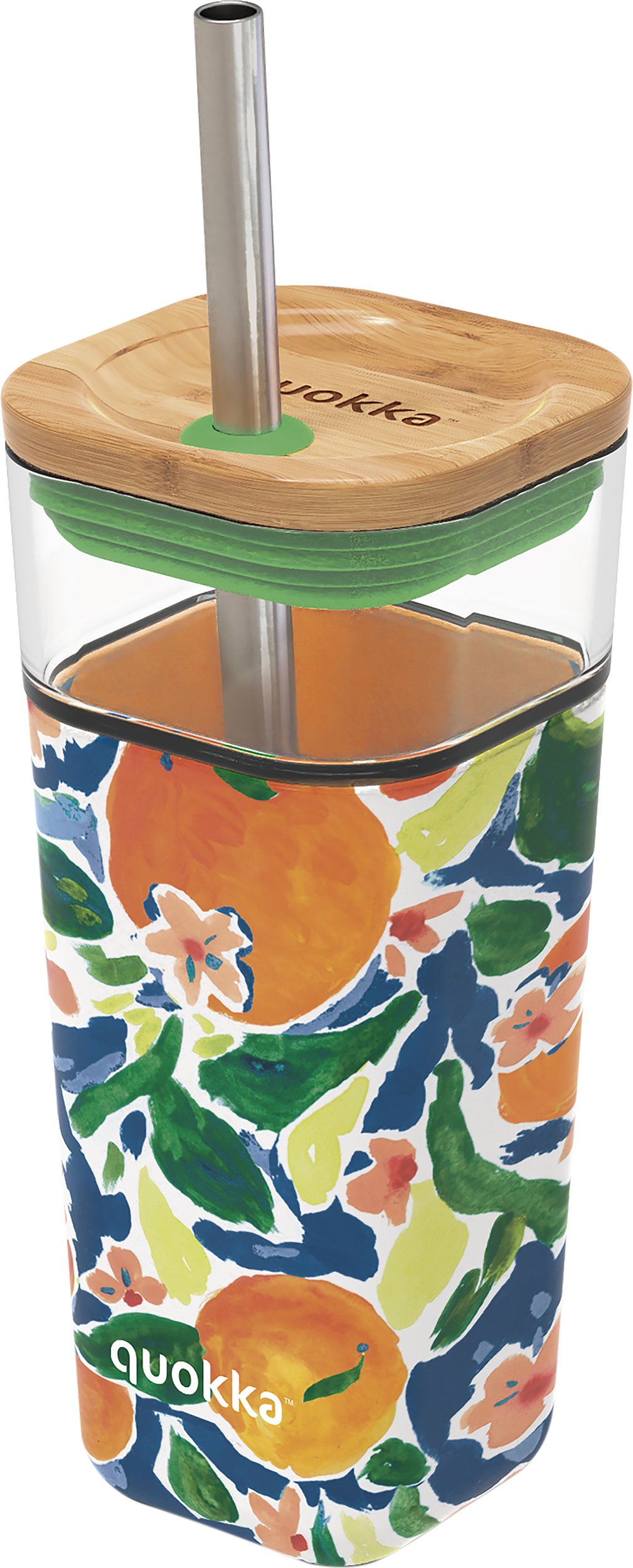 Kubek Quokka Liquid Cube Oranges 540 ml szklany ze słomką