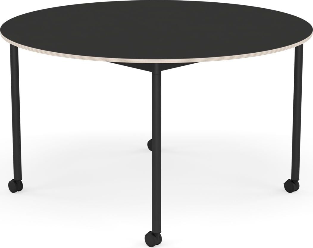 Stół na kółkach Base okrągły 128 cm czarny nanolaminat nogi czarne