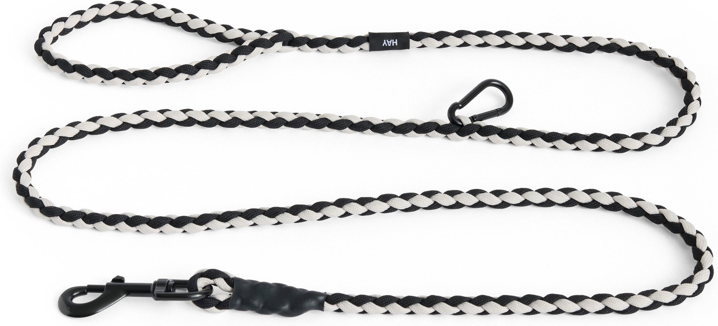 Smycz dla psa Hay Braided czarno-biała z karabińczykiem