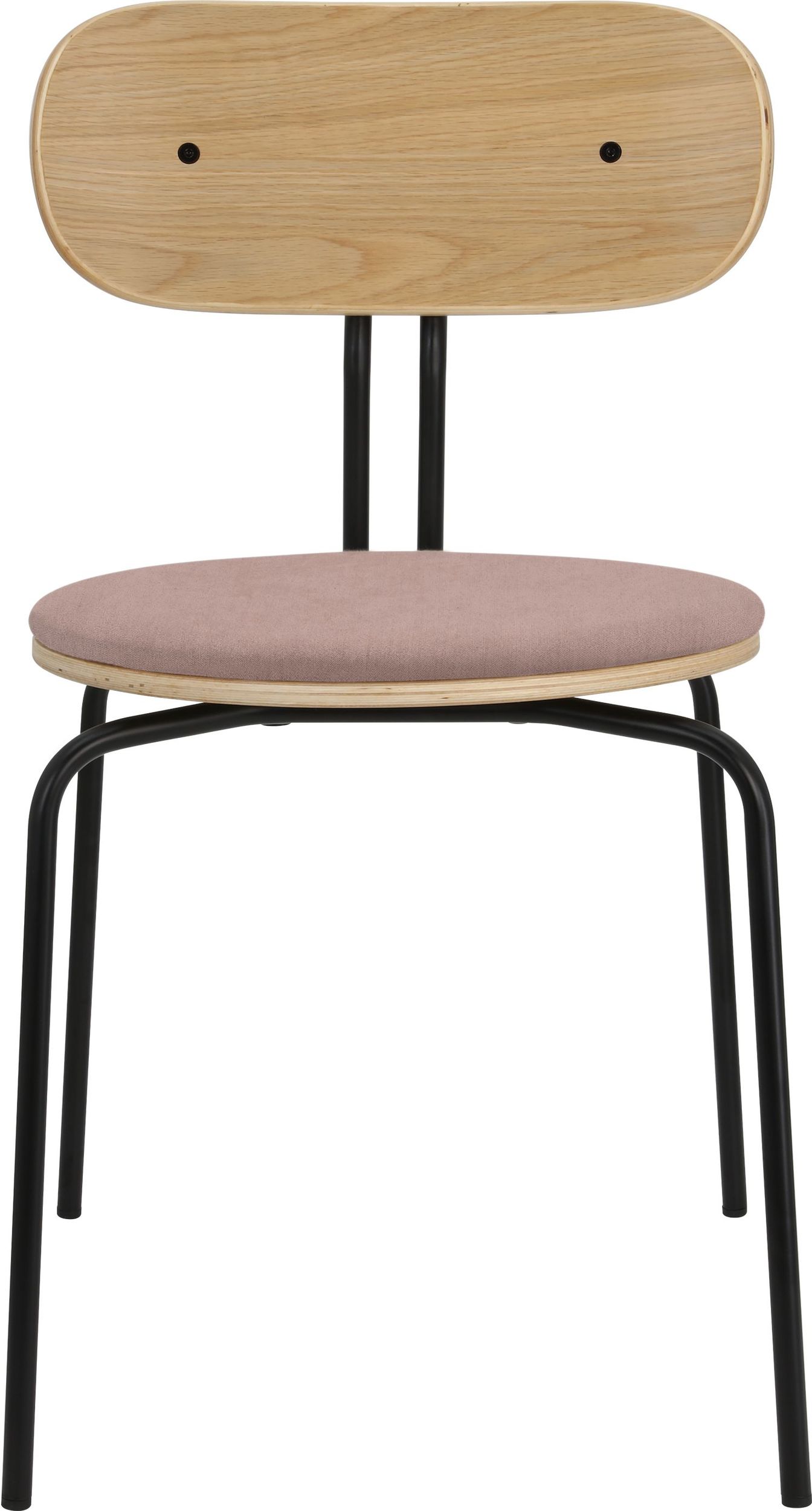 Krzesło Curious różowe z tapicerowanym siedziskiem na czarnych nogach