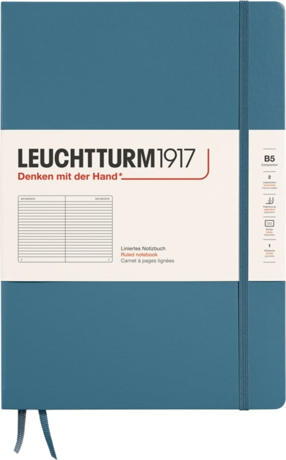 Notes w linię w twardej oprawie Leuchtturm 1917 B5 219 stron niebieskoszary 80 g/m²