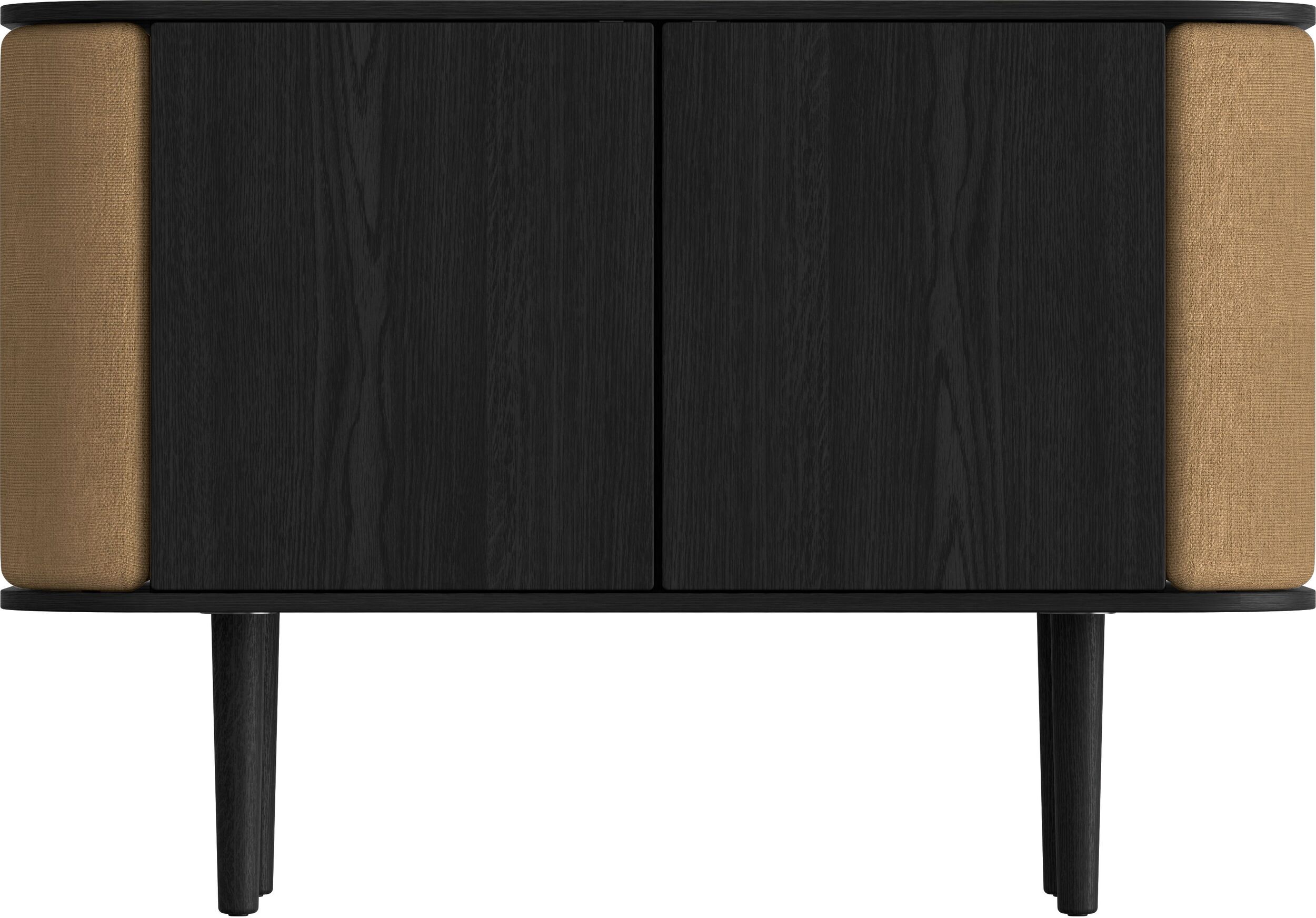Komoda dwudrzwiowa Treasures czarny dąb i brązowa tkanina