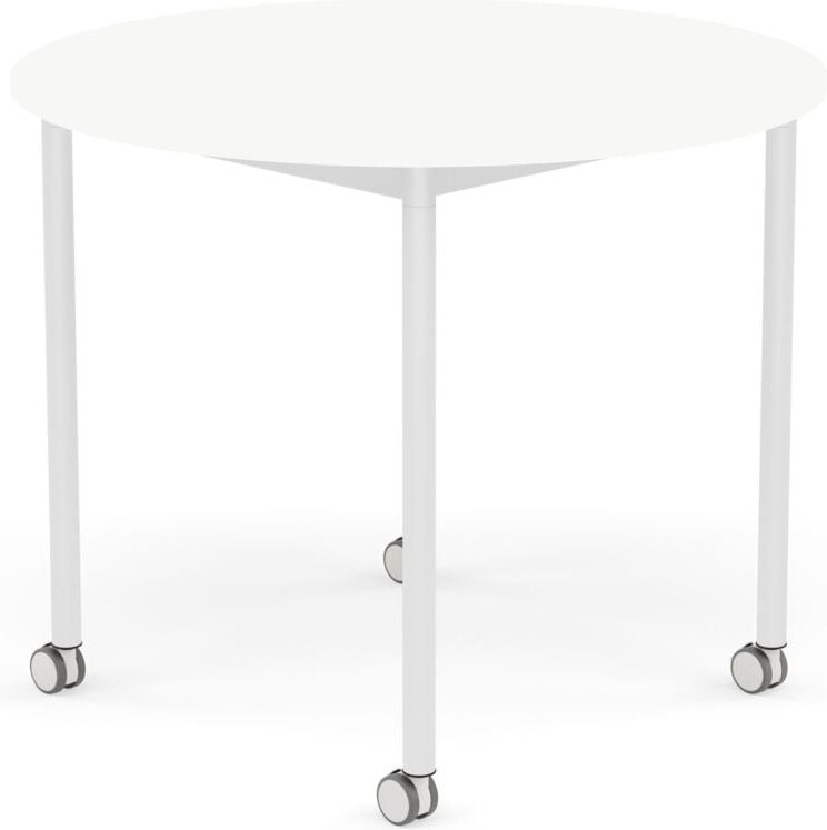 Stół na kółkach Base okrągły 90 cm biały laminowany ABS nogi białe