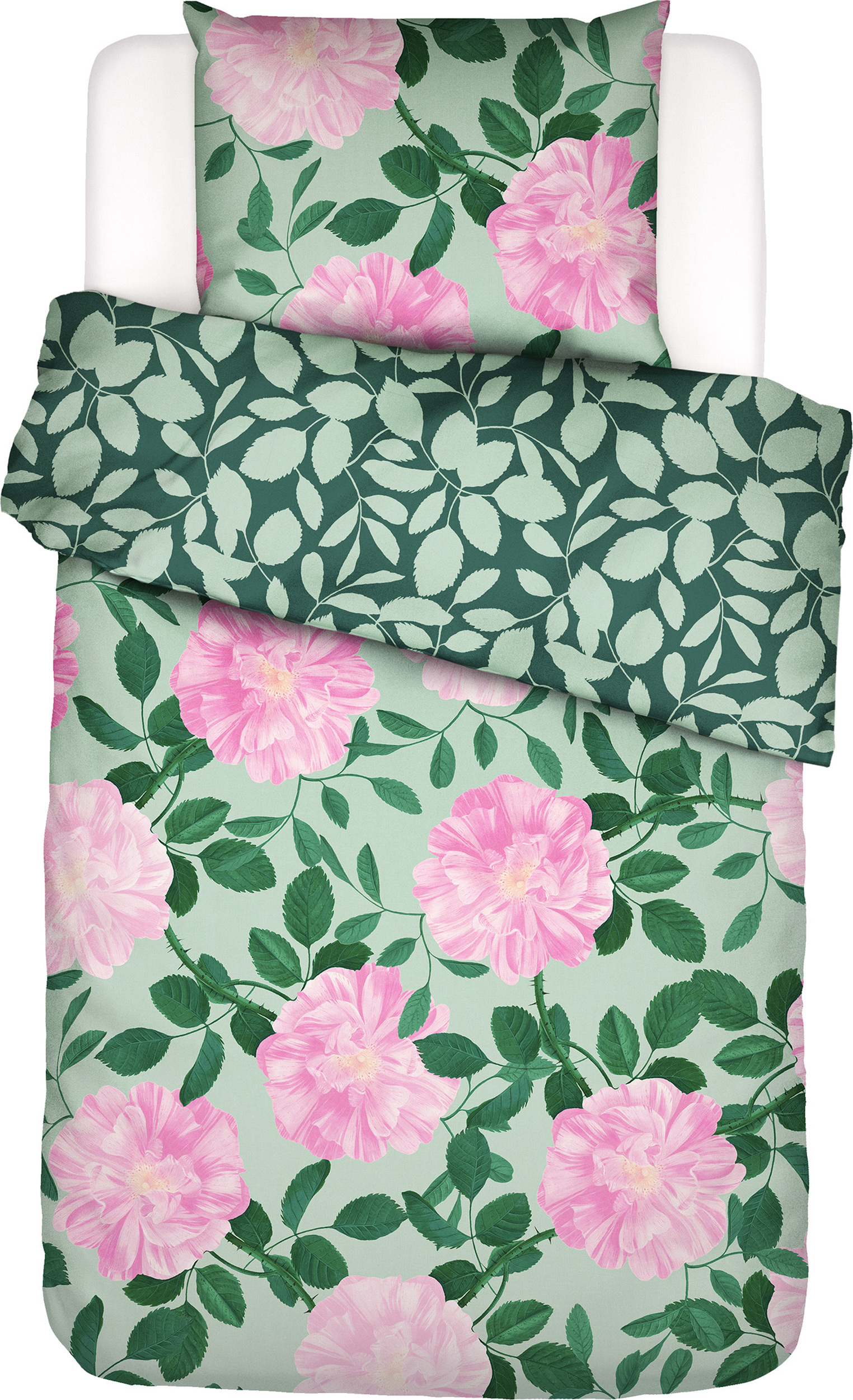 Pościel Bloom with a View 140 x 220 cm zielona z poszewką na poduszkę 60 x 70 cm zapięcie flap