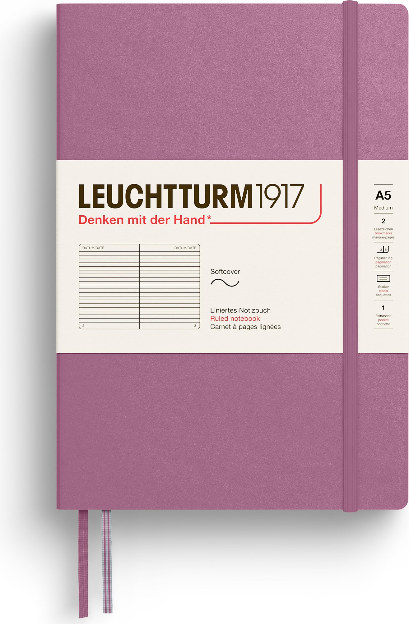 Notes w linię w miękkiej oprawie Leuchtturm 1917 A5 123 strony brudny róż 80 g/m²