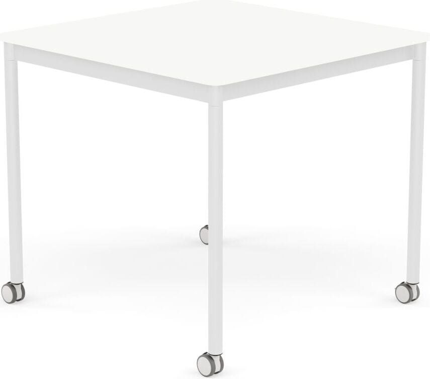 Stół na kółkach Base kwadratowy 80 cm biały laminowany ABS nogi białe