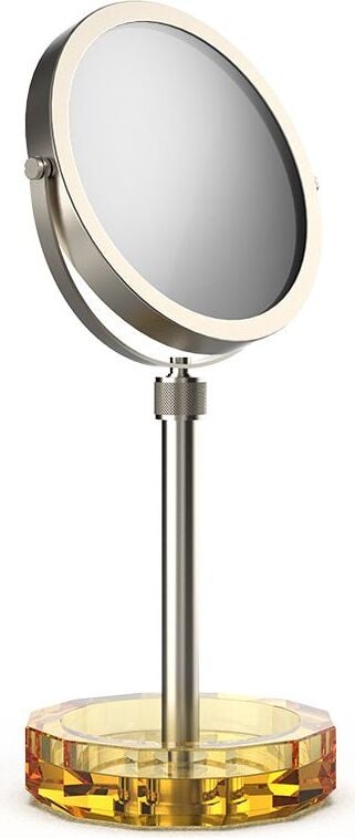 Lusterko kosmetyczne Kristall nikiel z żółtą podstawką