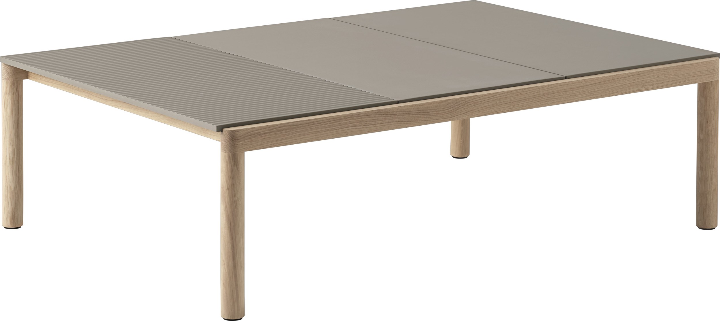 Stolik kawowy Couple karbowany 120 x 84 x 35 cm taupe na jasnych dębowych nogach