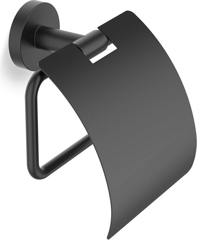 Uchwyt na papier toaletowy Basic czarny mat z klapką