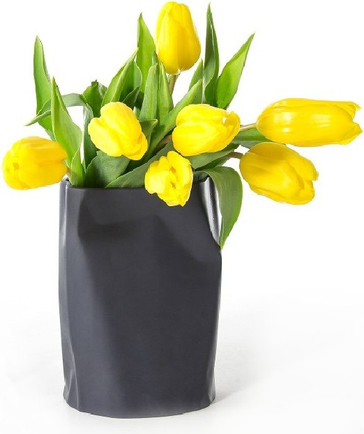 Wazon pogięty grafitowy niski