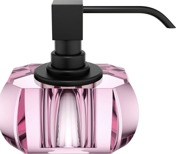 Dozownik do mydła Kristall różowy z pompką czarny mat
