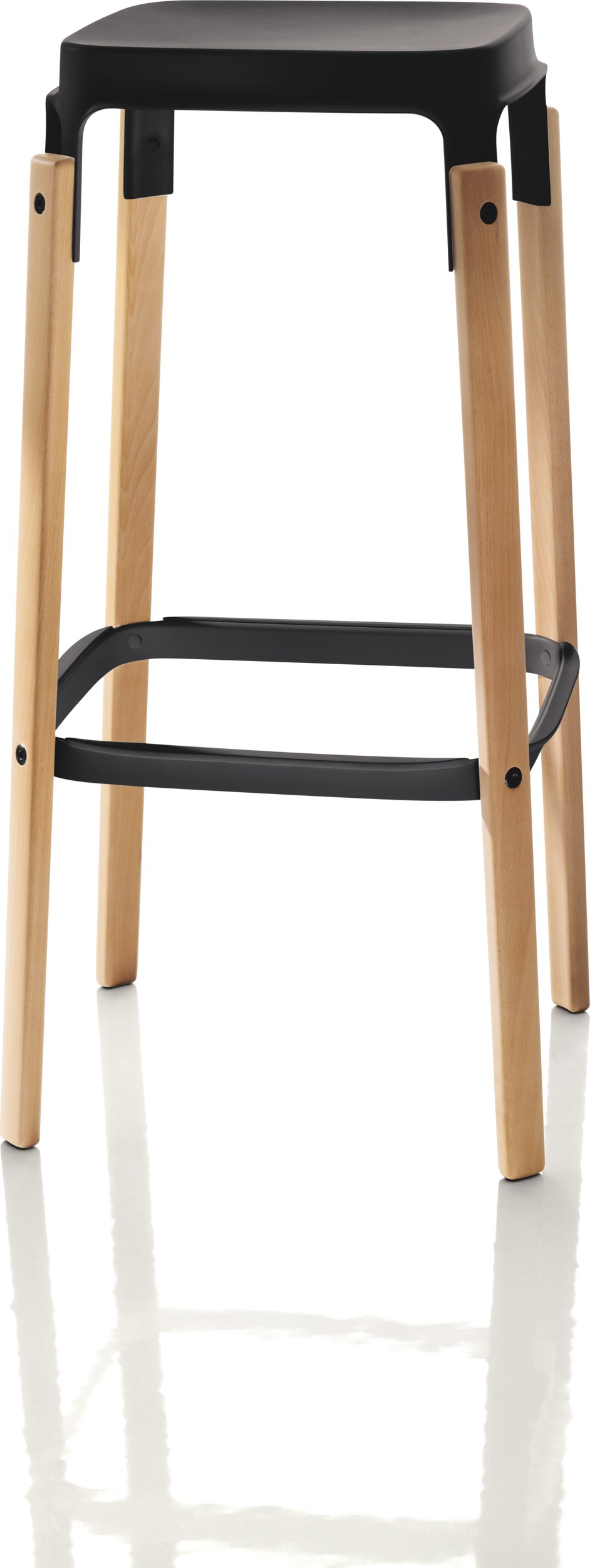 Stołek barowy Steelwood 78 cm nogi dąb siedzisko czarne