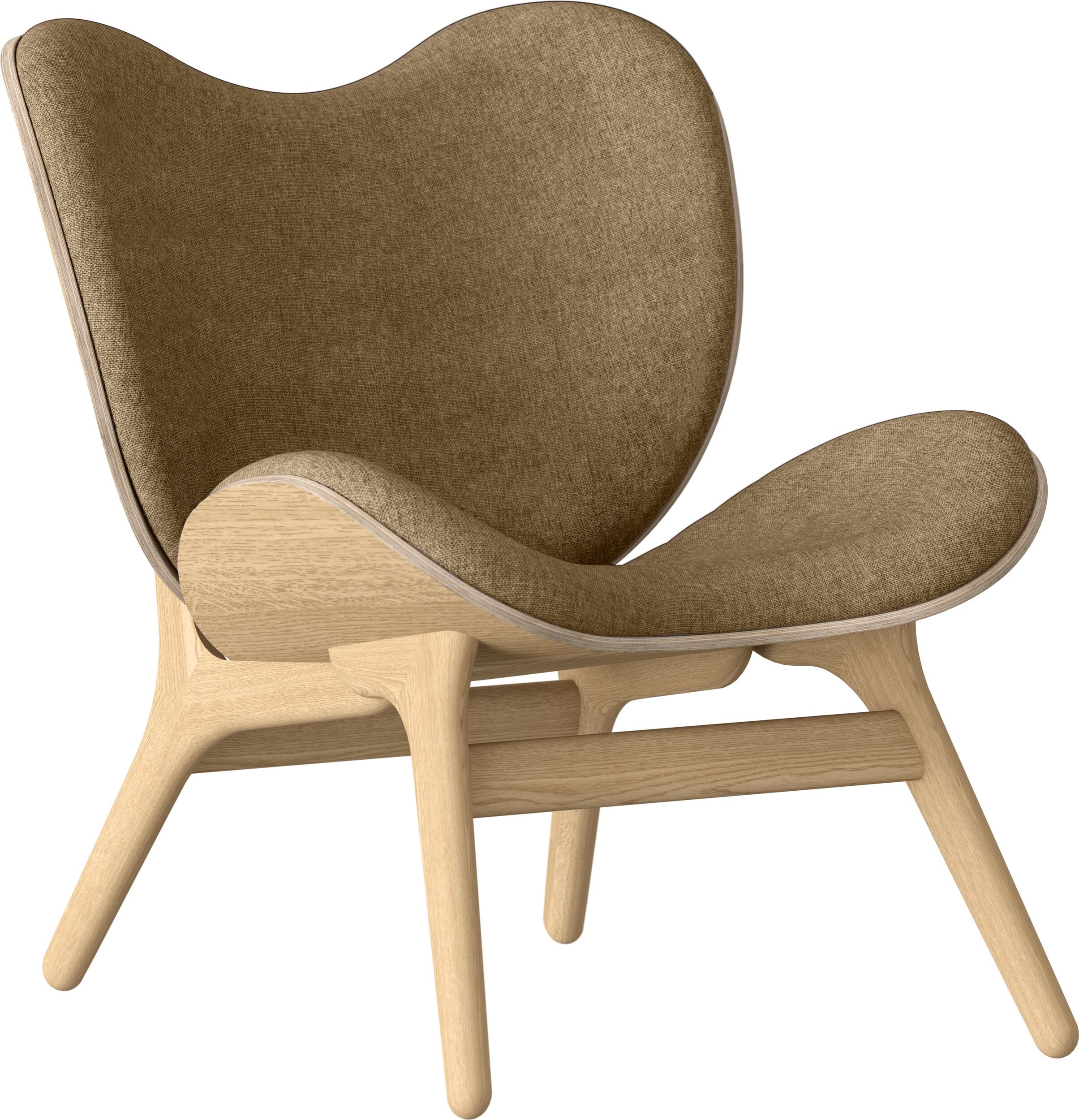 Fotel Conversation Piece brązowy na dębowych nogach