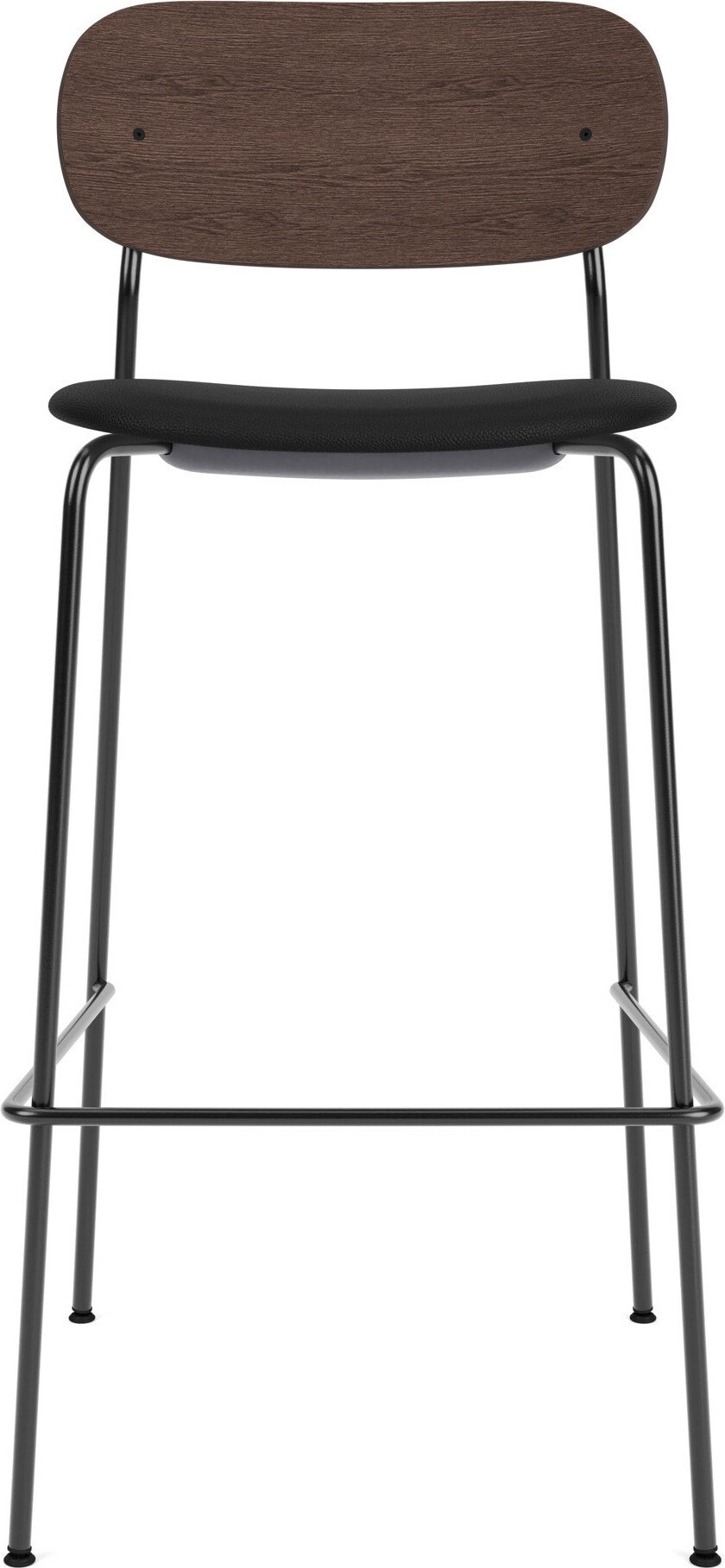 Krzesło barowe Co Sierra 105 cm czarne oparcie ciemny dąb z tapicerowanym siedziskiem na czarnych nogach